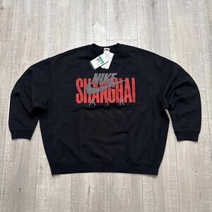 Nike Air Shanghai Fleece Black/Red Crewneck Sweatshirt HJ0305-010 Size XL Men